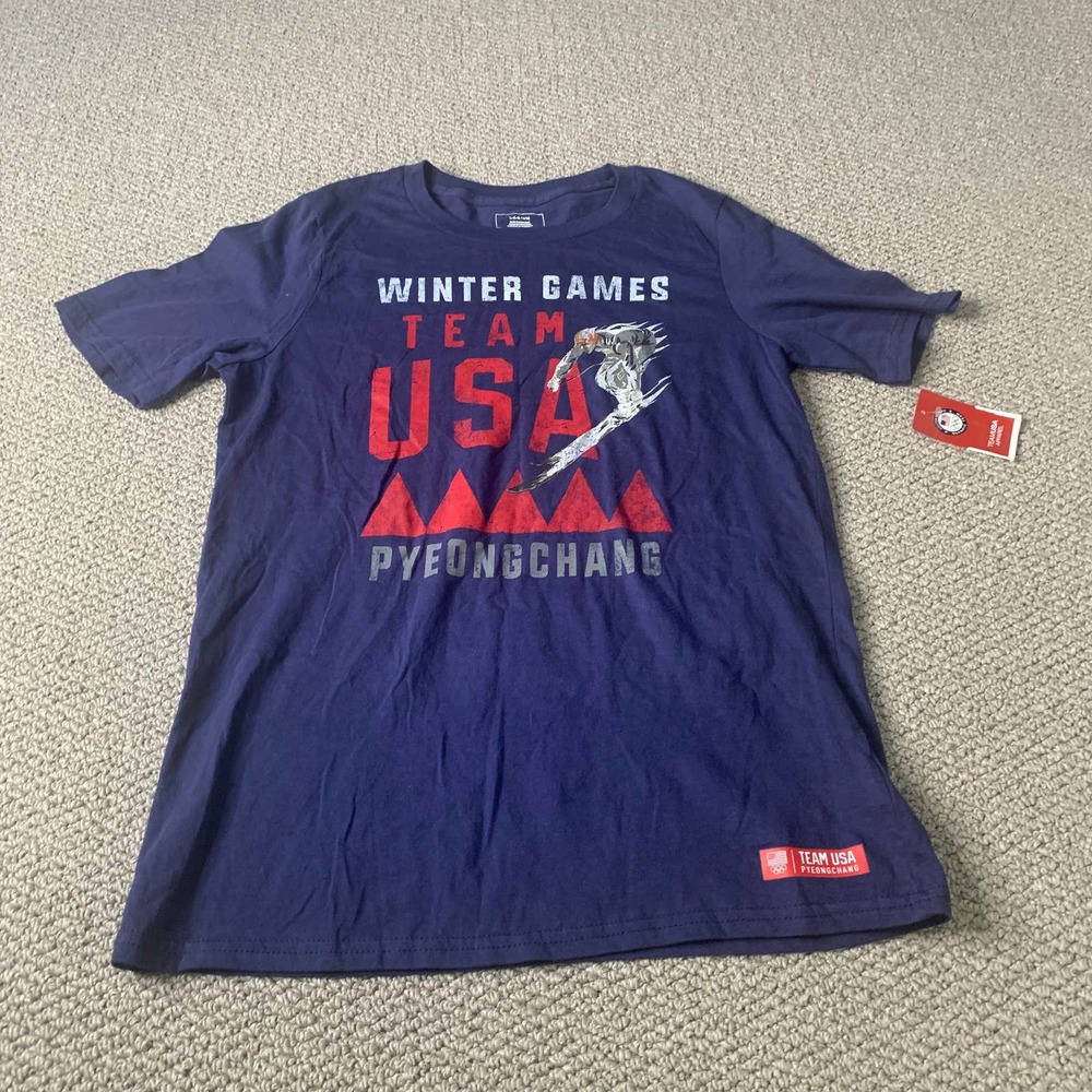 Winter Games‎ Team USA Boys T Shirt Size Large 14/16 Blue Olympics Pyeongchang